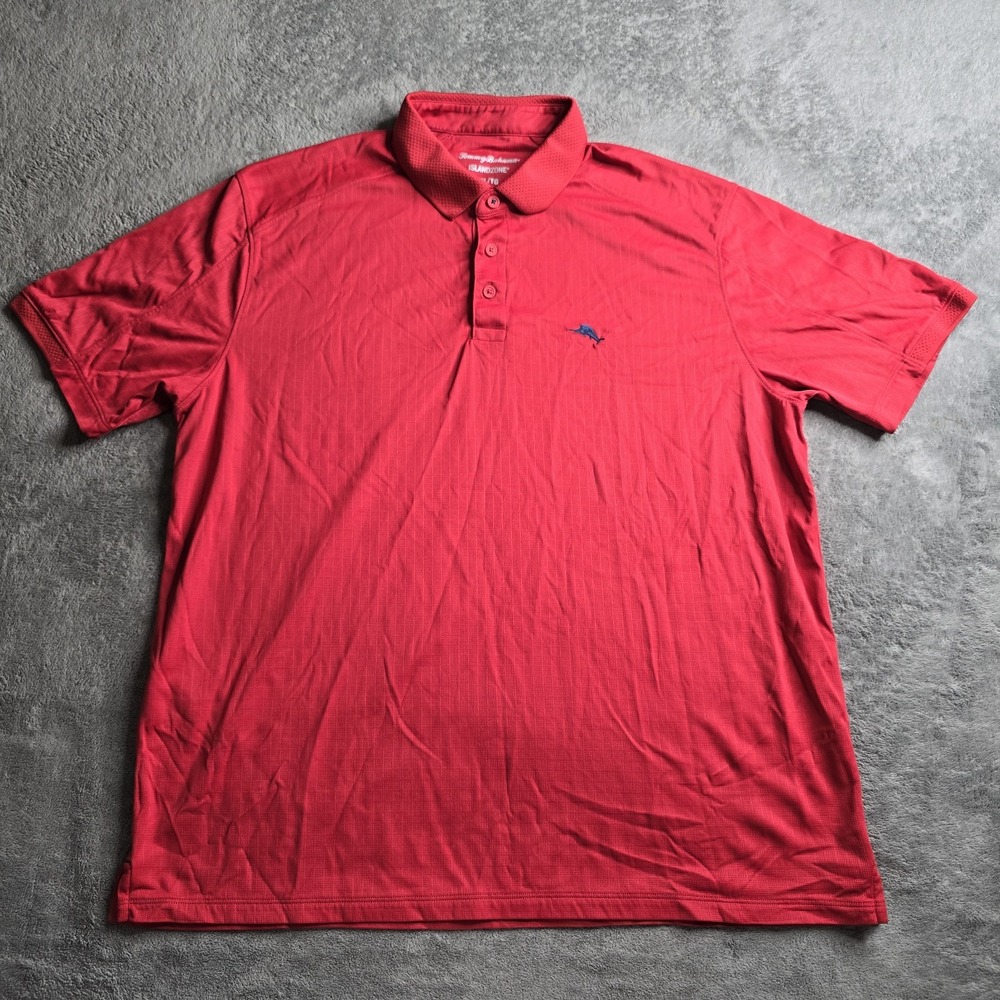 Tommy Bahama IslandZone Polo Shirt Mens XL Red Nylon Marlin UPF 30 Logo Vacation
